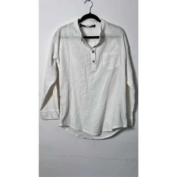 Oak & Acorn Women's Selenite Cotton Roll Tab Sleeves Seed Tunic Top Size Large - Picture 4 of 13